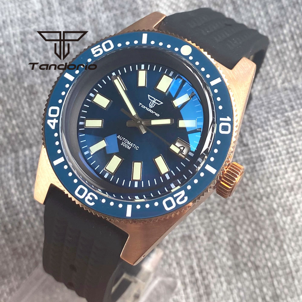 Rubber Strap Diver - Tandorio-Relógio automático com cristal AR Sapphire,